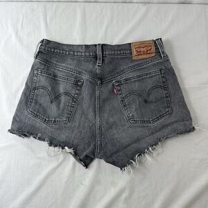 Levi's 501 High Rise Denim Jean Shorts Women Sz 30 Black Gray Distressed Cutoff
